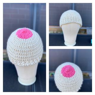 Boob/Nipple hat pink aran