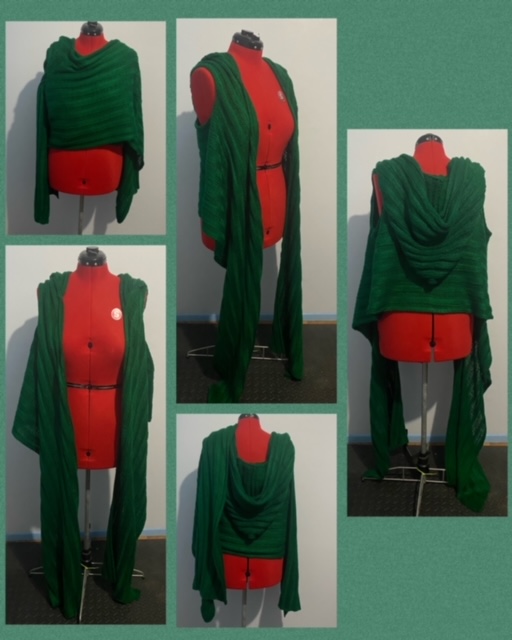 Elora Dana inspired knit hooded green shawl