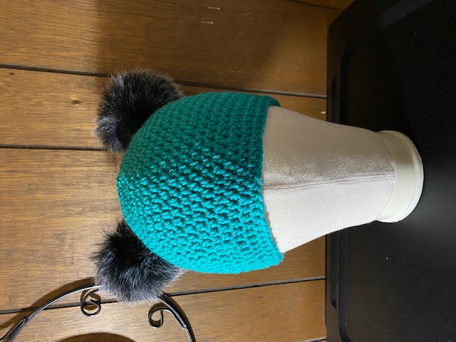 Fur Pom ear hat teal