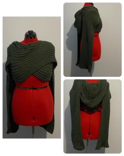 Elora Danan Willow inspired pine crochet hooded green shawl