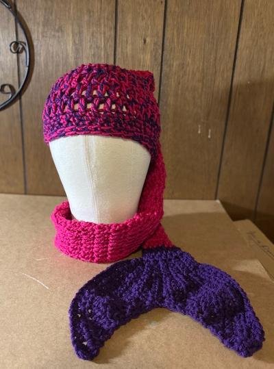 mermaid scarf hat fuschia and purple